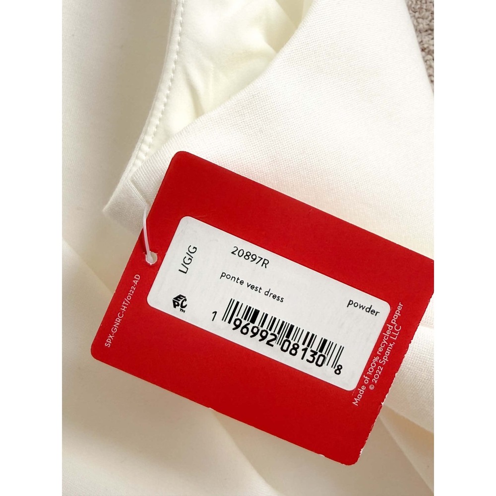 SPANX The Pointe Vest Dress Powder Ivory Sleeveless Blazer Sheath Dress Sz L NWT - Picture 9 of 10